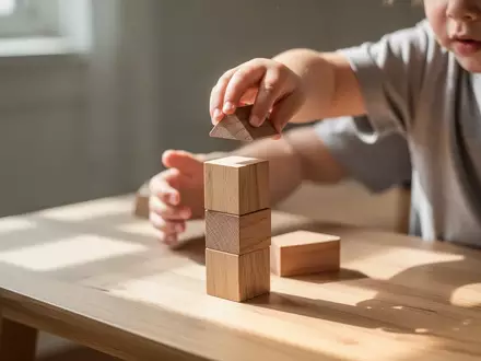 Die Hände eines Kindes bauen einen Turm aus Holzklötzen als Symbol für den langfristigen Vermögensaufbau. - Foto: über boerse-global.de