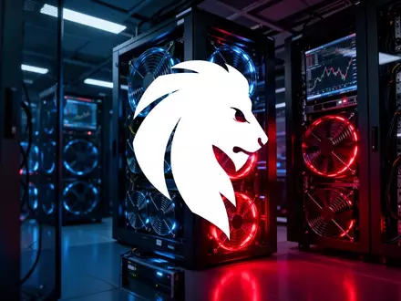 Abstrakte, dunkle Finanzumgebung mit leuchtenden Server-Einheiten, die Marktvolatilität und Mining-Infrastruktur symbolisieren. - Foto: über boerse-global.de