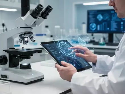 Ein Forscher betrachtet wissenschaftliche Daten auf einem Tablet in einem modernen Labor. - Foto: über boerse-global.de