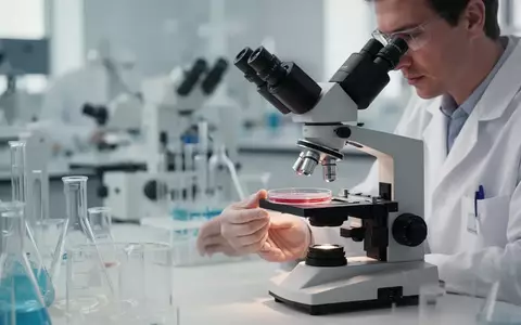 Wissenschaftler bei der Arbeit an einem Mikroskop in einem modernen biologischen Forschungslabor. - Foto: über boerse-global.de