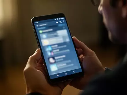 Eine Person hält ein modernes Smartphone in einem abgedunkelten Raum, wobei der Bildschirm verschwommen zu sehen ist. - Foto: über boerse-global.de