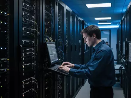Ein IT-Experte arbeitet in einem modernen Serverraum an der Wartung der Hardwareinfrastruktur. - Foto: über boerse-global.de