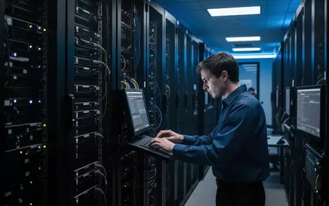 Ein IT-Experte arbeitet in einem modernen Serverraum an der Wartung der Hardwareinfrastruktur. - Foto: über boerse-global.de