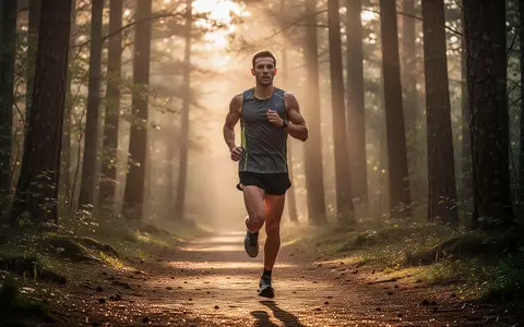 Ein Läufer joggt in der frühen Morgenstimmung auf einem Waldweg. - Foto: über boerse-global.de