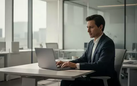 Eine Person arbeitet in einem modernen, hellen Büro an einem Laptop, um Compliance-Prozesse zu bearbeiten. - Foto: über boerse-global.de