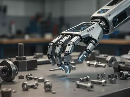 Ein hochmoderner Roboterarm interagiert präzise mit Objekten auf einer Werkbank in einer industriellen Umgebung. - Foto: über boerse-global.de