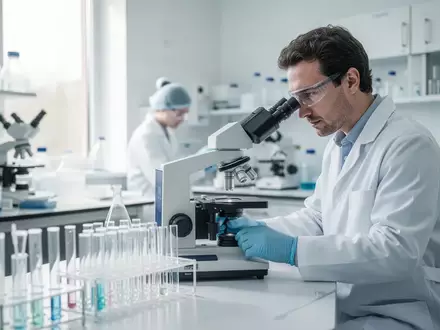 Ein Wissenschaftler arbeitet in einem modernen medizinischen Labor an einer klinischen Studie zur Zelltherapie. - Foto: über boerse-global.de