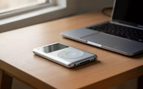 Ein klassischer iPod liegt neben einem Laptop auf einem modernen Schreibtisch bei natürlichem Tageslicht. - Foto: über boerse-global.de
