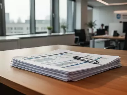 Ein Schreibtisch in einem modernen Büro mit Finanzberichten vor einem Fenster, das das Thema Nachhaltigkeitsregulierung symbolisiert. - Foto: über boerse-global.de