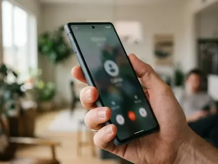 Ein Smartphone in einer Hand während eines Telefongesprächs, Fokus auf moderne Technologie und Sicherheit. - Foto: über boerse-global.de