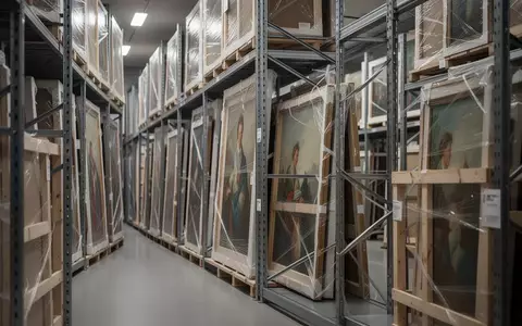 Klimatisiertes Kunstlager mit professionell verpackten Gemälden und Kunstwerken auf Regalsystemen. - Foto: über boerse-global.de