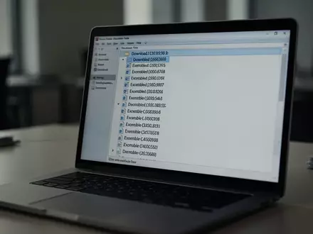 Nahaufnahme eines Laptops mit verdächtigen ausführbaren Dateien in einem dunklen Büro. - Foto: über boerse-global.de
