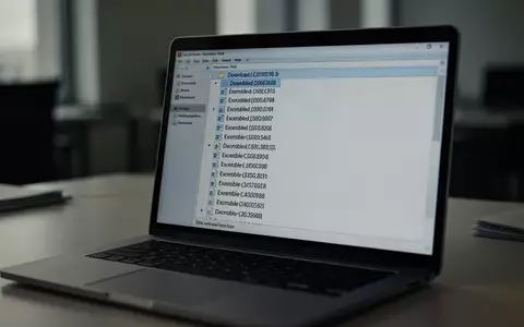 Nahaufnahme eines Laptops mit verdächtigen ausführbaren Dateien in einem dunklen Büro. - Foto: über boerse-global.de