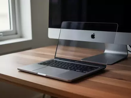Ein modernes MacBook Pro auf einem minimalistischen Schreibtisch in einer hellen, professionellen Arbeitsumgebung. - Foto: über boerse-global.de