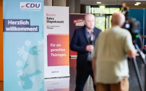In der BSW-Fraktion steht es 13 zu 2 für die Fortsetzung des Regierungsbündnisses in Thüringen.  - Foto: Jacob Schröter/dpa