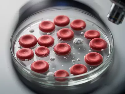 Mikroskopische Aufnahme einer Blutprobe mit Fokus auf die Anzahl der Blutplättchen in einem klinischen Labor. - Foto: über boerse-global.de