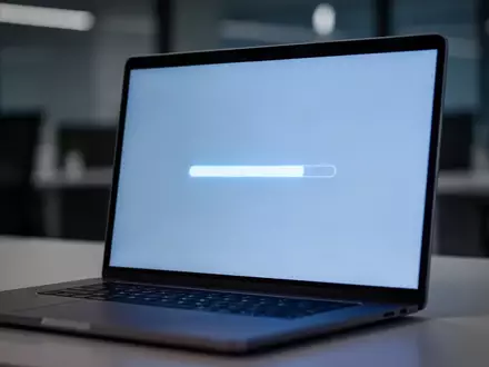 Nahaufnahme eines modernen Laptops in einer professionellen Büroumgebung während eines System-Updates. - Foto: über boerse-global.de