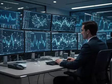 Ein Finanzanalyst arbeitet in einem modernen Kontrollzentrum an der Überwachung von Cybersicherheitsdaten. - Foto: über boerse-global.de