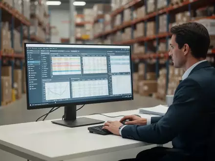 Ein Mitarbeiter in einem modernen Logistikbüro bei der Analyse von Lieferkettendaten zur CO2-Bilanzierung. - Foto: über boerse-global.de