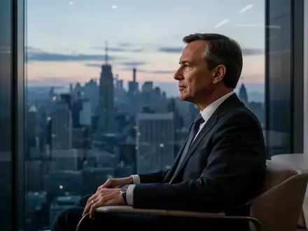 Ein nachdenklicher Technologie-Manager blickt in einem minimalistischen Büro bei Dämmerung auf die Skyline einer Stadt. - Foto: über boerse-global.de