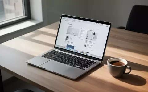Ein minimalistischer Büroarbeitsplatz mit einem aufgeklappten Laptop auf einem Holztisch bei natürlichem Tageslicht. - Foto: über boerse-global.de