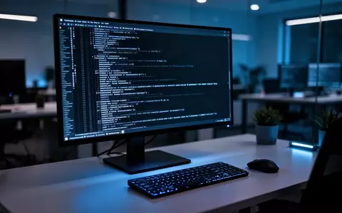 Ein beleuchteter Computerbildschirm mit einer Kommandozeile in einem abgedunkelten, modernen Büro. - Foto: über boerse-global.de