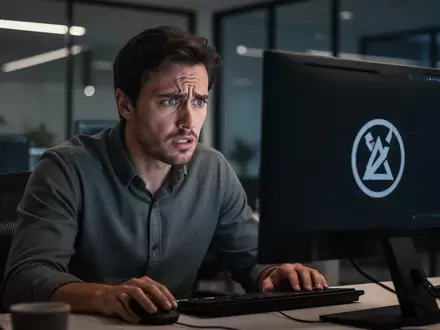 Ein Softwareentwickler blickt frustriert auf einen dunklen Computerbildschirm in einem modernen Büro. - Foto: über boerse-global.de