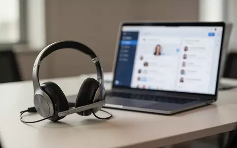 Ein professionelles Headset auf einem modernen Schreibtisch neben einem Laptop in einem hellen Büro. - Foto: über boerse-global.de