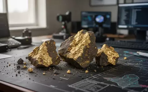 Rohe Golderzstücke auf einem Arbeitstisch im Büro eines Bergbauunternehmens. - Foto: über boerse-global.de