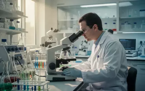 Wissenschaftler bei der Arbeit an einem Mikroskop in einem modernen medizinischen Labor. - Foto: über boerse-global.de