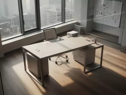 Ein moderner, minimalistischer Büroarbeitsplatz mit leerem Schreibtisch und natürlichem Lichteinfall. - Foto: über boerse-global.de
