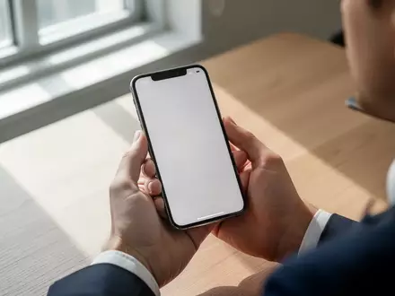 Eine Person hält ein Smartphone in einer hellen Büroumgebung, während sie auf den leeren Bildschirm schaut. - Foto: über boerse-global.de