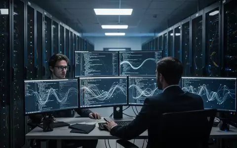 Ein Cybersecurity-Experte arbeitet in einem modern beleuchteten Serverraum an der Analyse von Netzwerksicherheitsdaten. - Foto: über boerse-global.de
