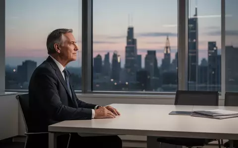 Ein nachdenklicher Manager in einem modernen Bürogebäude bei Dämmerung, der auf die Stadt blickt. - Foto: über boerse-global.de