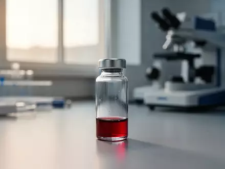 Eine medizinische Blutprobe in einem Reagenzglas auf einem Labortisch zur Alzheimer-Diagnostik. - Foto: über boerse-global.de