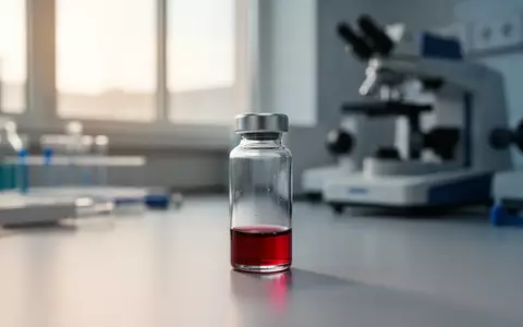Eine medizinische Blutprobe in einem Reagenzglas auf einem Labortisch zur Alzheimer-Diagnostik. - Foto: über boerse-global.de