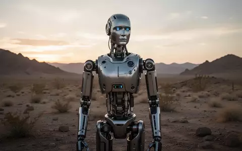 Ein humanoider Roboter steht in einer rauen Wüstenlandschaft und demonstriert moderne Feldtest-Technologie. - Foto: über boerse-global.de