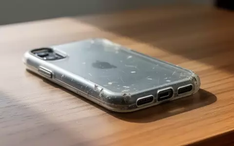 Nahaufnahme einer billigen Kunststoff-Smartphone-Hülle auf einem Holztisch bei natürlichem Licht. - Foto: über boerse-global.de