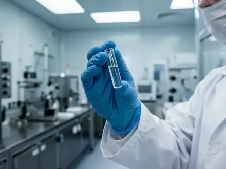 Wissenschaftler in einem sterilen Labor bei der Untersuchung eines pharmazeutischen Wirkstoffs in einem gläsernen Fläschchen. - Foto: über boerse-global.de