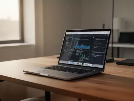 Ein moderner, minimalistischer Arbeitsplatz mit einem Laptop auf einem Holztisch bei natürlichem Licht. - Foto: über boerse-global.de