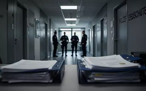Ein verschwommener Flur in einem deutschen Polizeigebäude mit Aktenordnern im Vordergrund. - Foto: über boerse-global.de