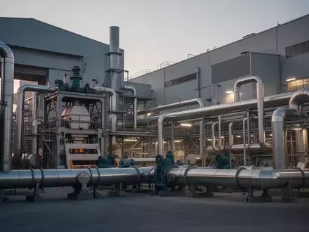 Moderne Industrieanlagen bei Dämmerung, die den Wandel und die Herausforderungen der industriellen Dekarbonisierung symbolisieren. - Foto: über boerse-global.de