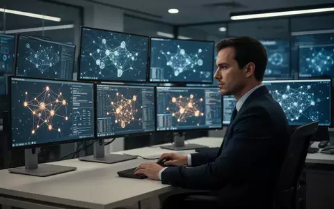 Ein IT-Sicherheitsexperte überwacht in einem modernen Kontrollzentrum komplexe digitale Netzwerke und Cyber-Sicherheitsdaten. - Foto: über boerse-global.de