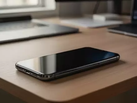 Ein modernes Smartphone liegt auf einem minimalistischen Schreibtisch in einer hellen, professionellen Arbeitsumgebung. - Foto: über boerse-global.de
