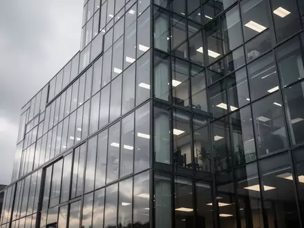 Moderne Glasfassade eines Bürogebäudes an einem bewölkten Tag. - Foto: über boerse-global.de