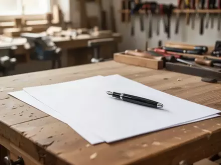 Ein leerer Arbeitsvertrag liegt auf einem Schreibtisch in einer Handwerkswerkstatt, daneben ein Füllfederhalter. - Foto: über boerse-global.de