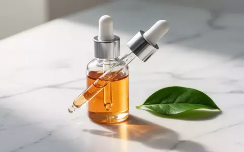 Eine hochwertige Glasflasche mit Nahrungsergänzungsmittel auf einer hellen Marmoroberfläche mit natürlichem Lichteinfall. - Foto: über boerse-global.de