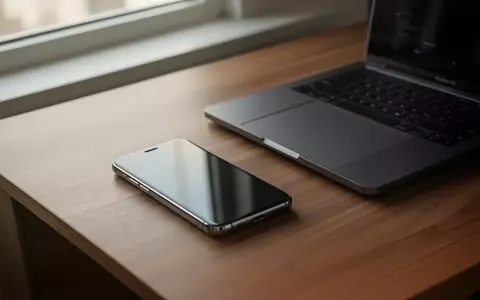 Ein modernes Smartphone und ein Laptop auf einem hölzernen Schreibtisch in einem hellen Büro. - Foto: über boerse-global.de