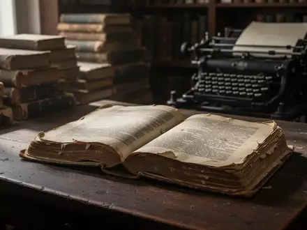 Ein aufgeschlagenes altes Buch auf einem Holztisch in einer Bibliothek, beleuchtet durch natürliches Licht. - Foto: über boerse-global.de