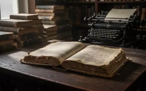 Ein aufgeschlagenes altes Buch auf einem Holztisch in einer Bibliothek, beleuchtet durch natürliches Licht. - Foto: über boerse-global.de